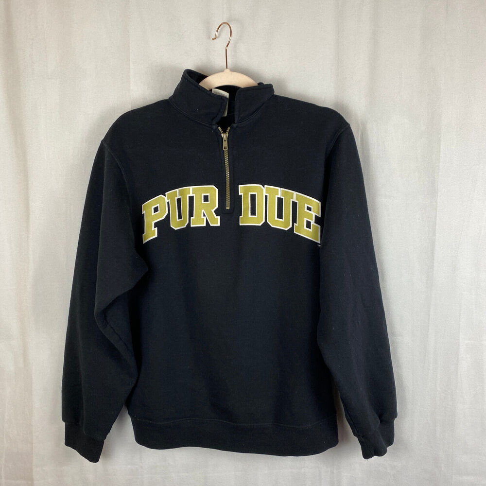 Vtg Purdue 1/4 Zip Pullover Sz Small Jerzees Black Turtleneck Sweatshirt READ